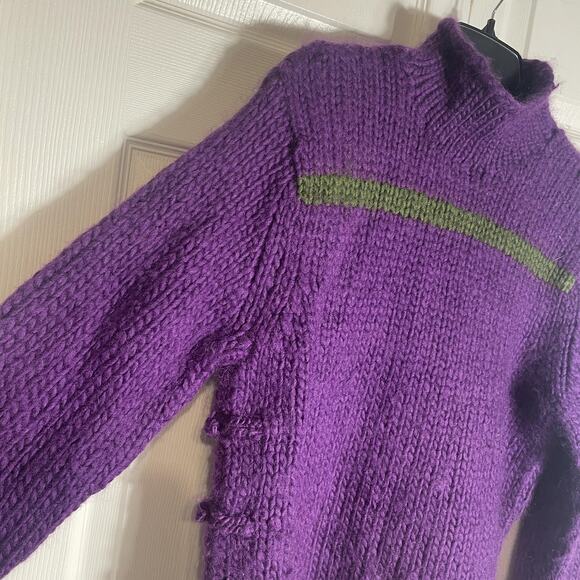 Vintage Y2K Shanghai Tang Sweater Women Large Purple Green Hand Knit Wool Chunky - Picture 3 of 11